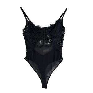 Anthropologie‎ Hour Glass Black Lace Bodysuit Size S could shoulder sleeveless
